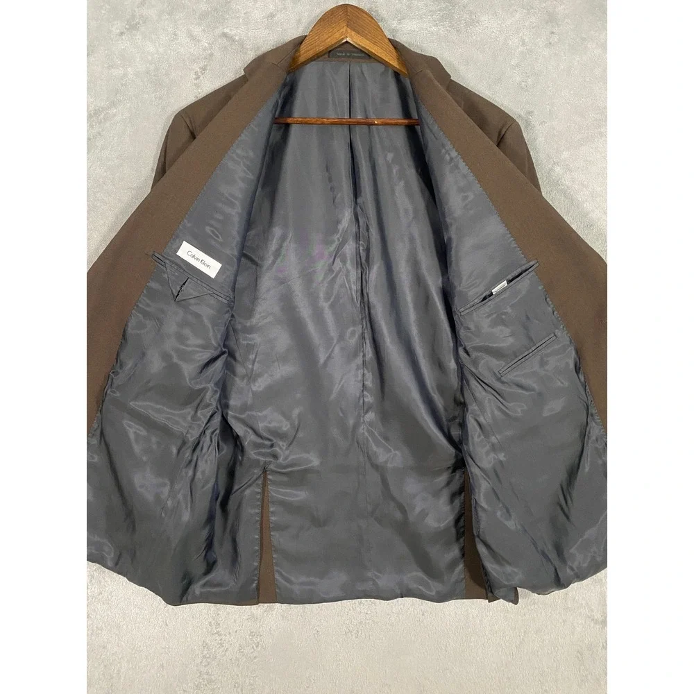 Calvin Klein Blazer Mens 44L Brown Solid Two‎ Button Double Vent Sport Coat
